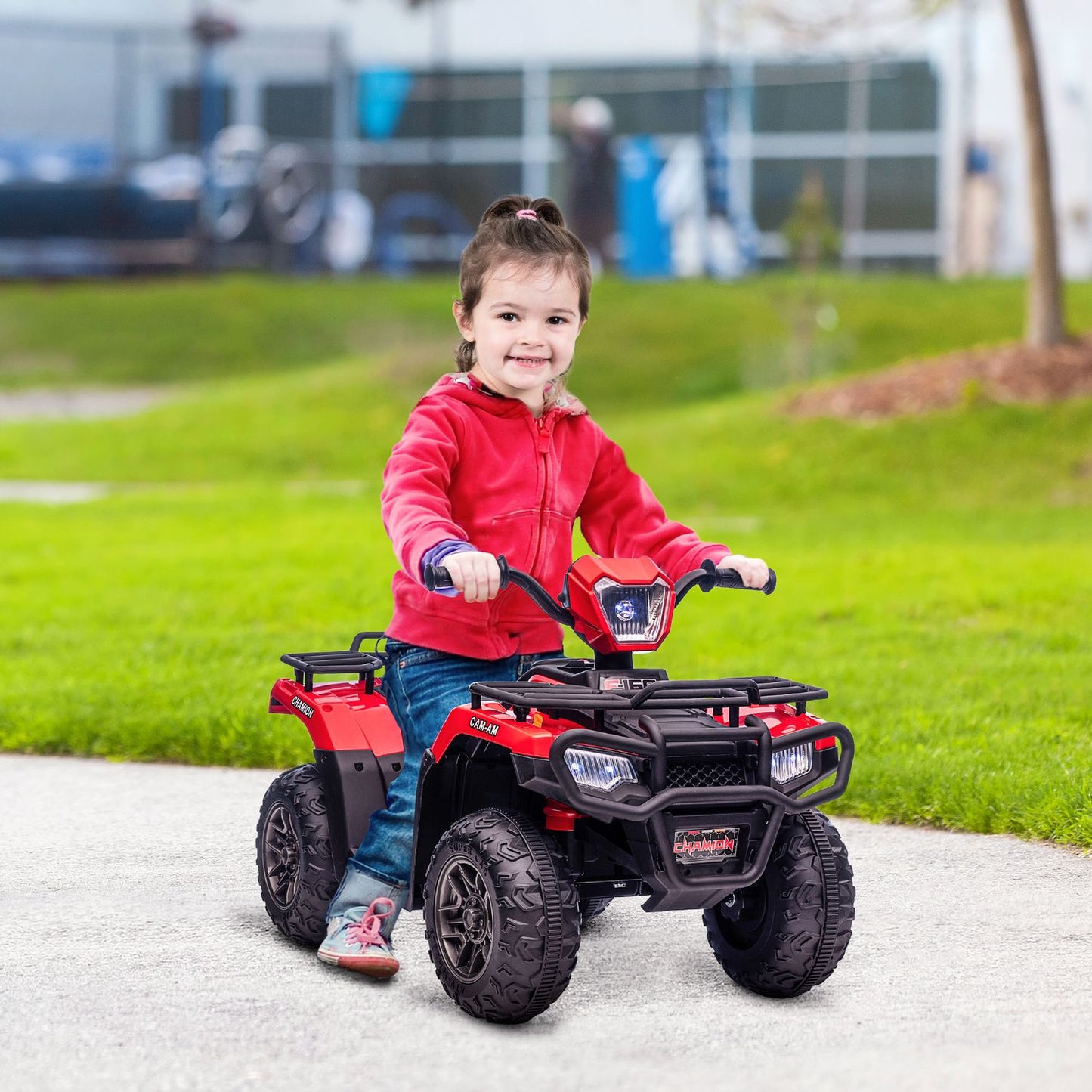 Electric quad bike for children with LED and music, black/red