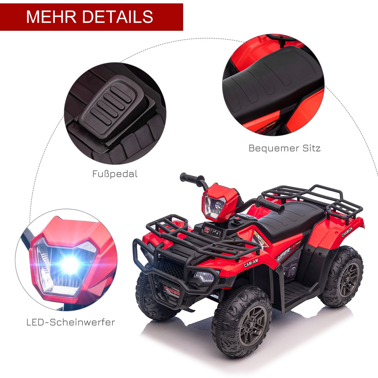 Electric quad bike for children with LED and music, black/red