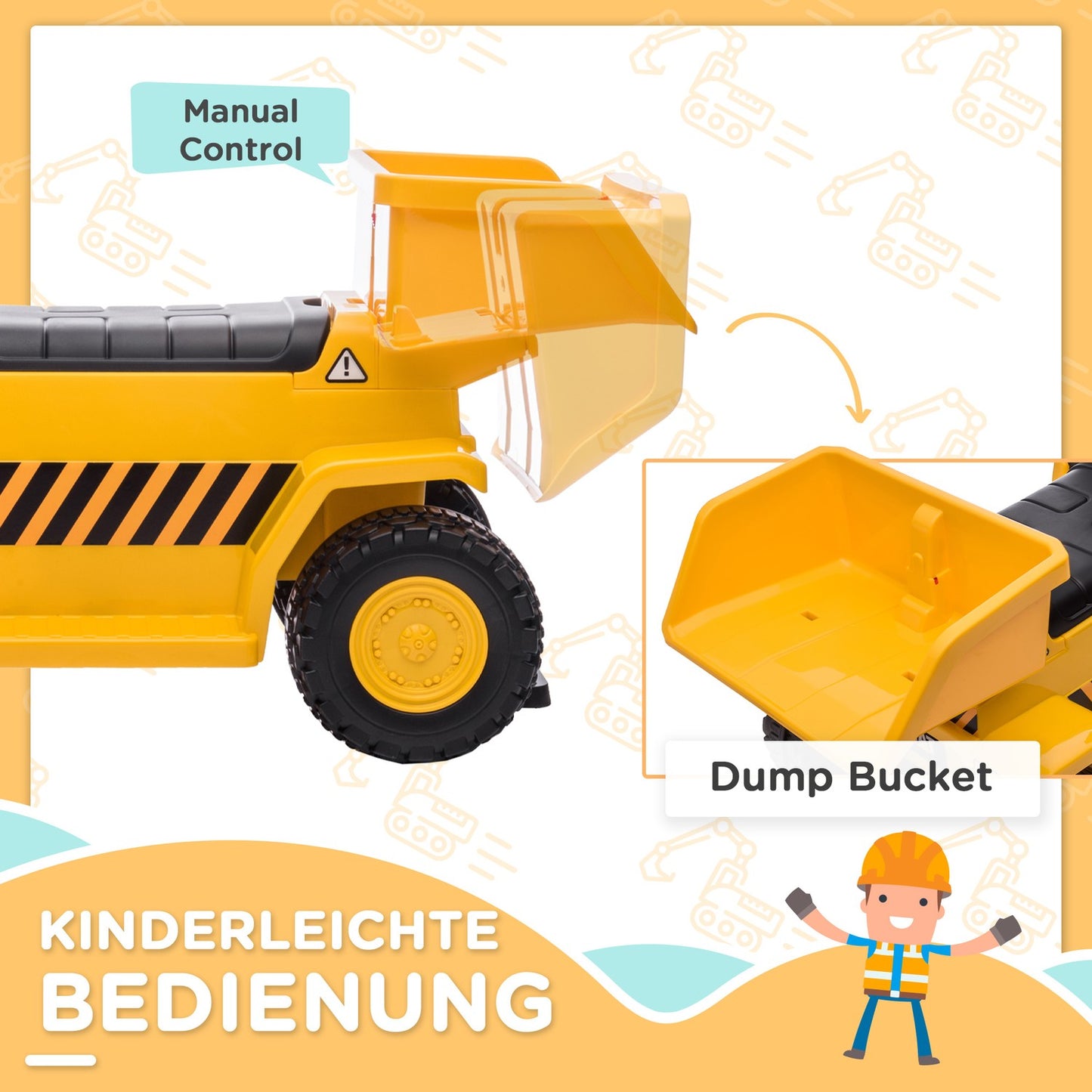 Electric toy tractor with horn and tilt loader