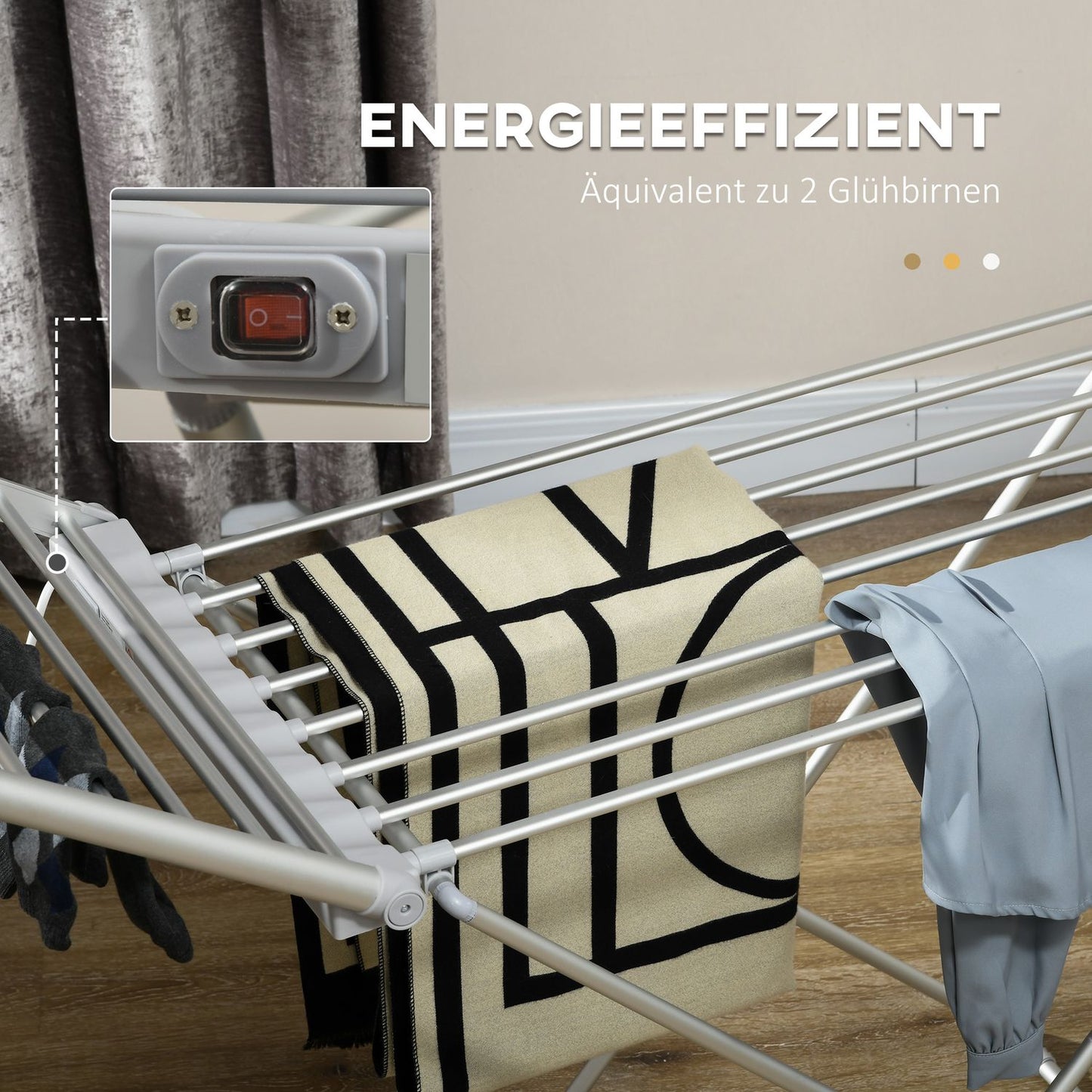 Heated Collapsible Clothes Airer - Adjustable Temperature, Aluminum