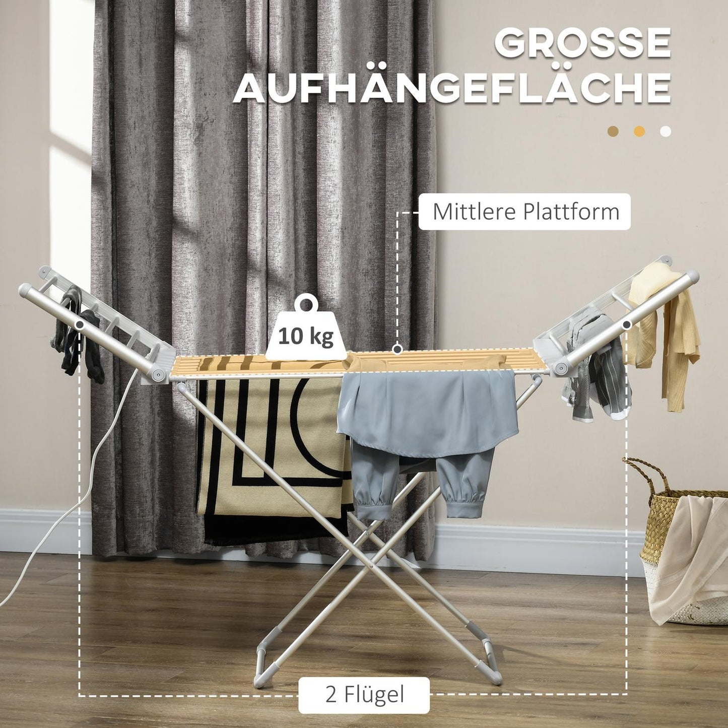 Heated Collapsible Clothes Airer - Adjustable Temperature, Aluminum