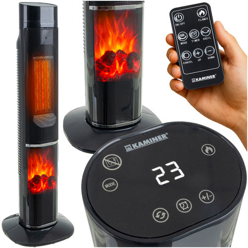 Electric Column Heater, 2000W, Fireplace Effect, Remote