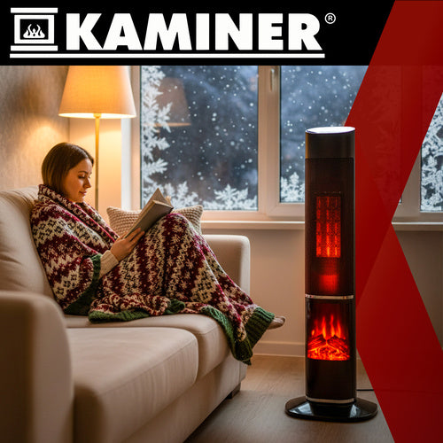 Electric Column Heater, 2000W, Fireplace Effect, Remote