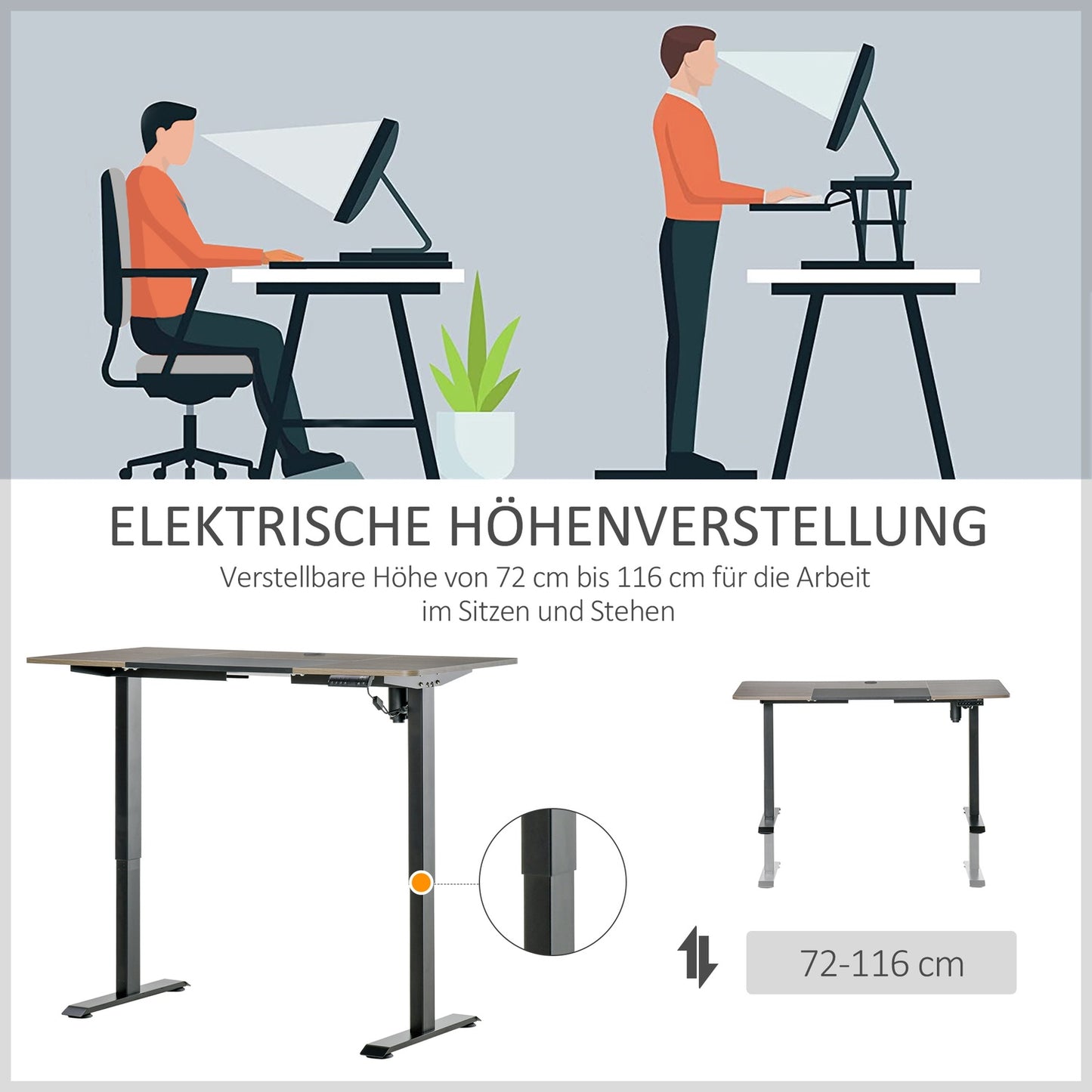 Electric Standing Table Frame, Motorized Height Adjustable, 140x70Cm