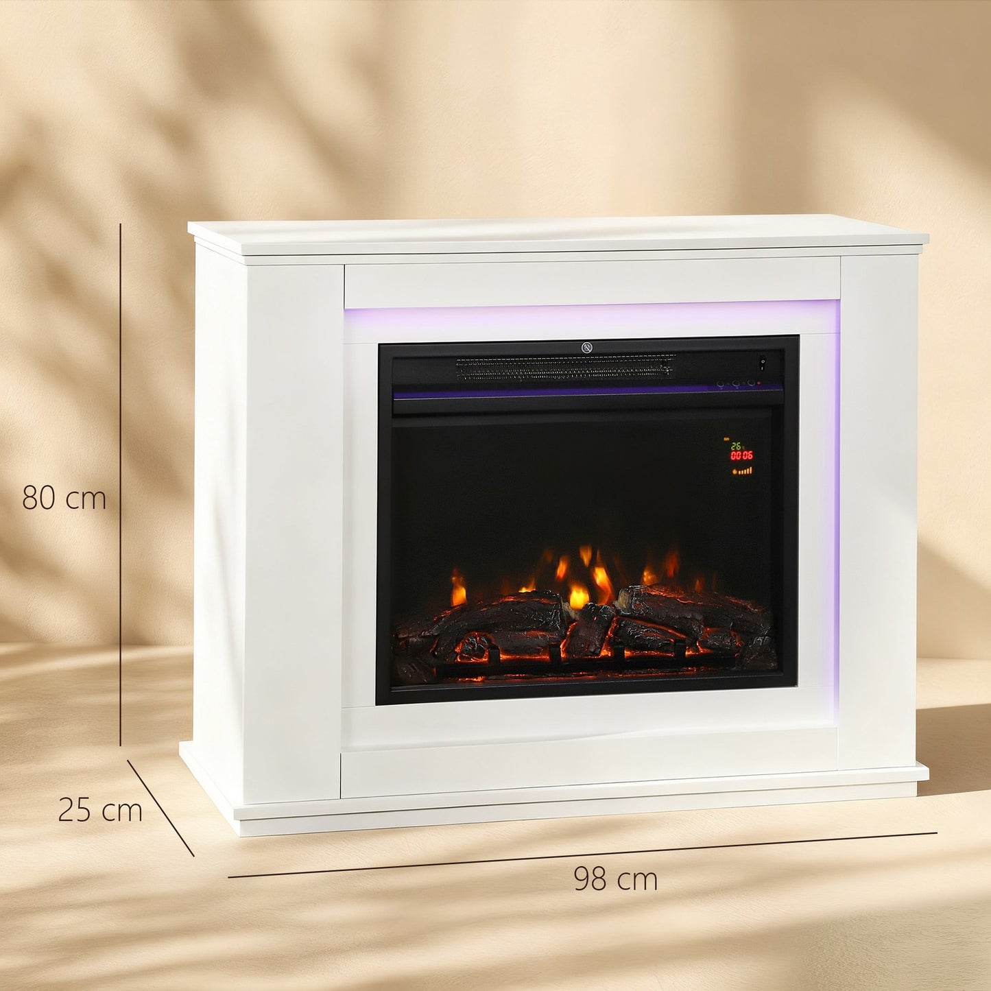 Electric Fireplace, 12 Flame Colors, Remote, Timer, Black