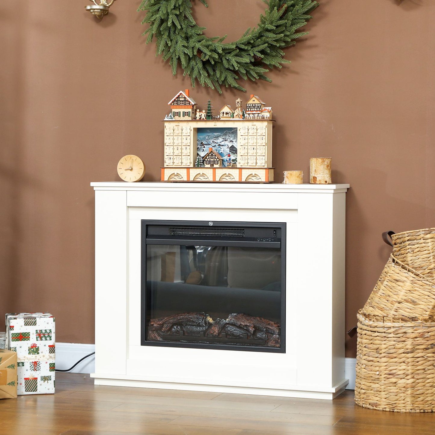 Electric Fireplace, 12 Flame Colors, Remote, Timer, Black