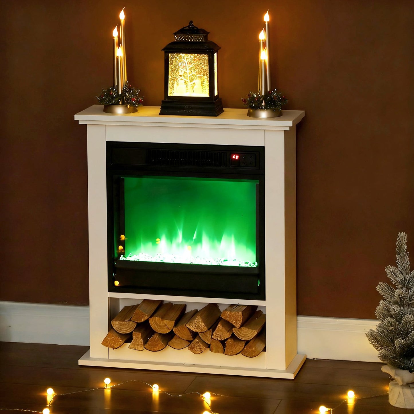 Electric Fireplace, 1800W, 9 Flame Colors, Remote Control