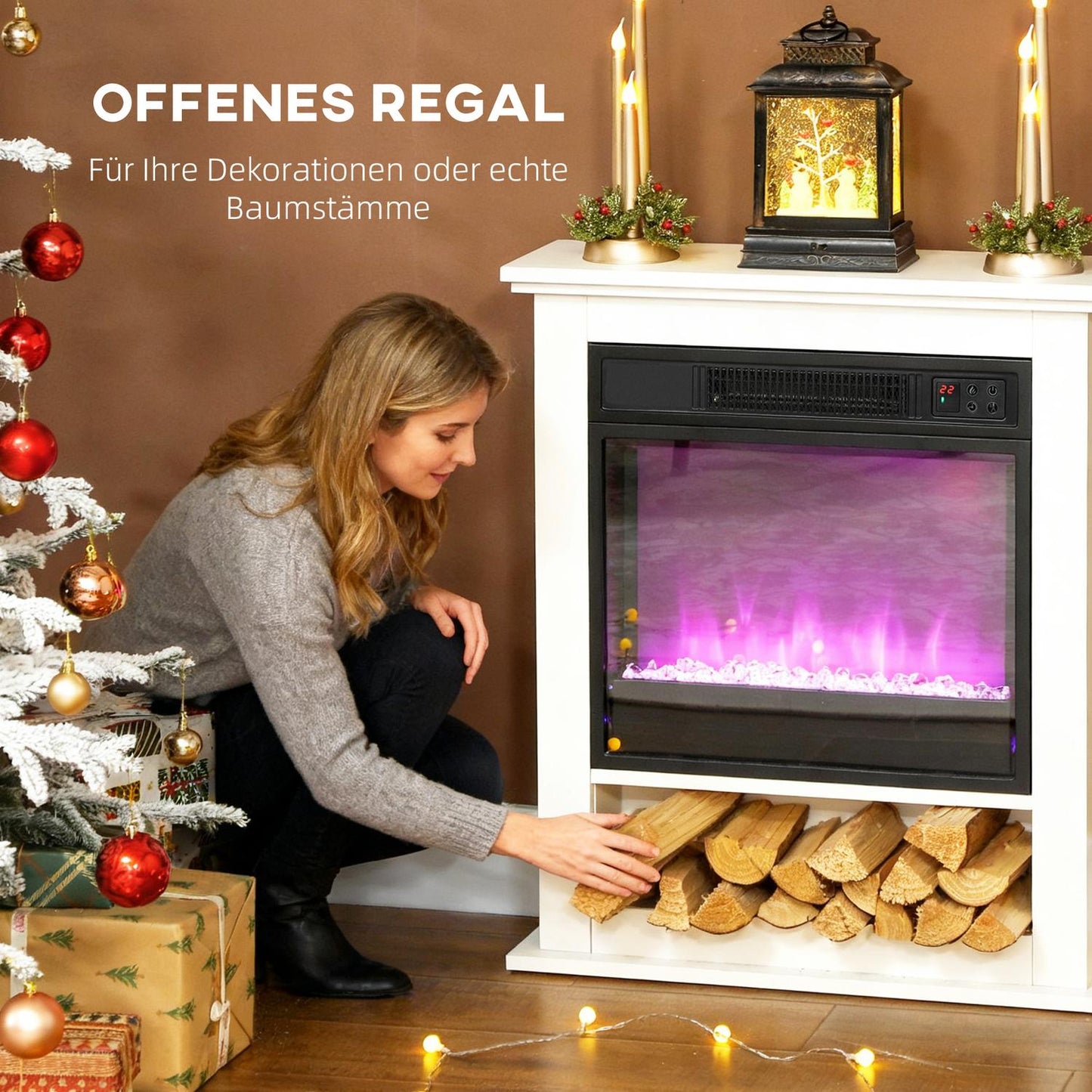 Electric Fireplace, 1800W, 9 Flame Colors, Remote Control