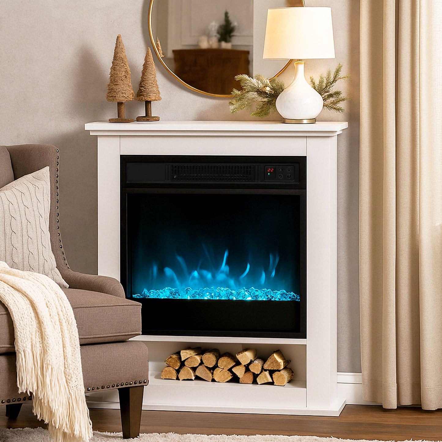 Electric Fireplace, 1800W, 9 Flame Colors, Remote Control