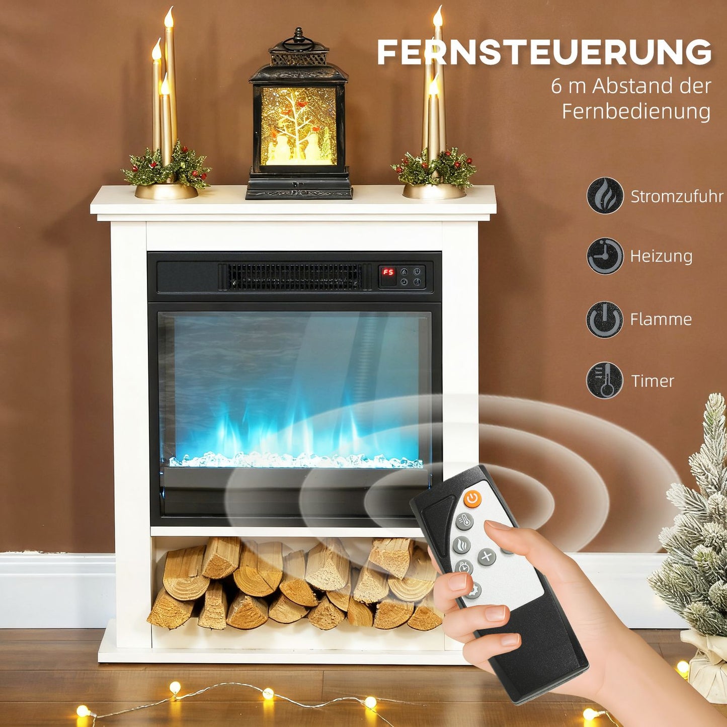 Electric Fireplace, 1800W, 9 Flame Colors, Remote Control