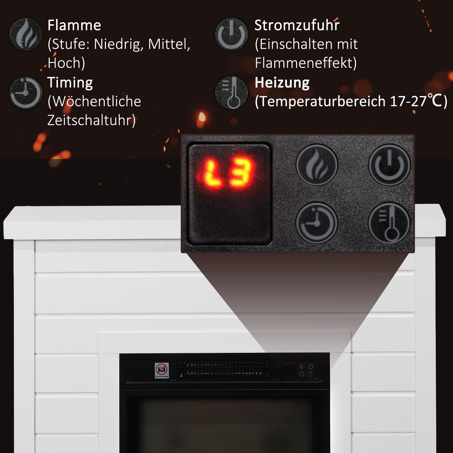 Electric Fireplace, 3D Flame Effect, Timer, Remote, White