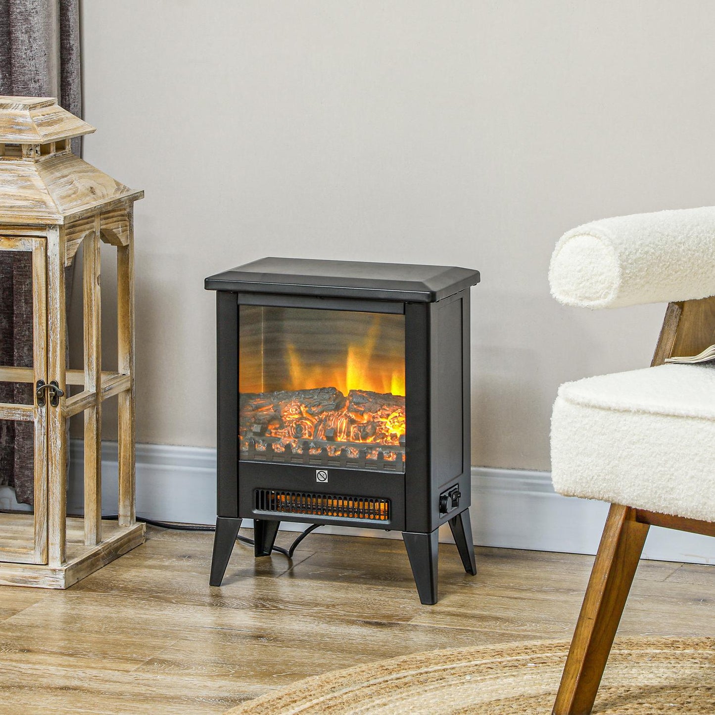 Electric fireplace heater, 1800W, LED Flame, Low noise
