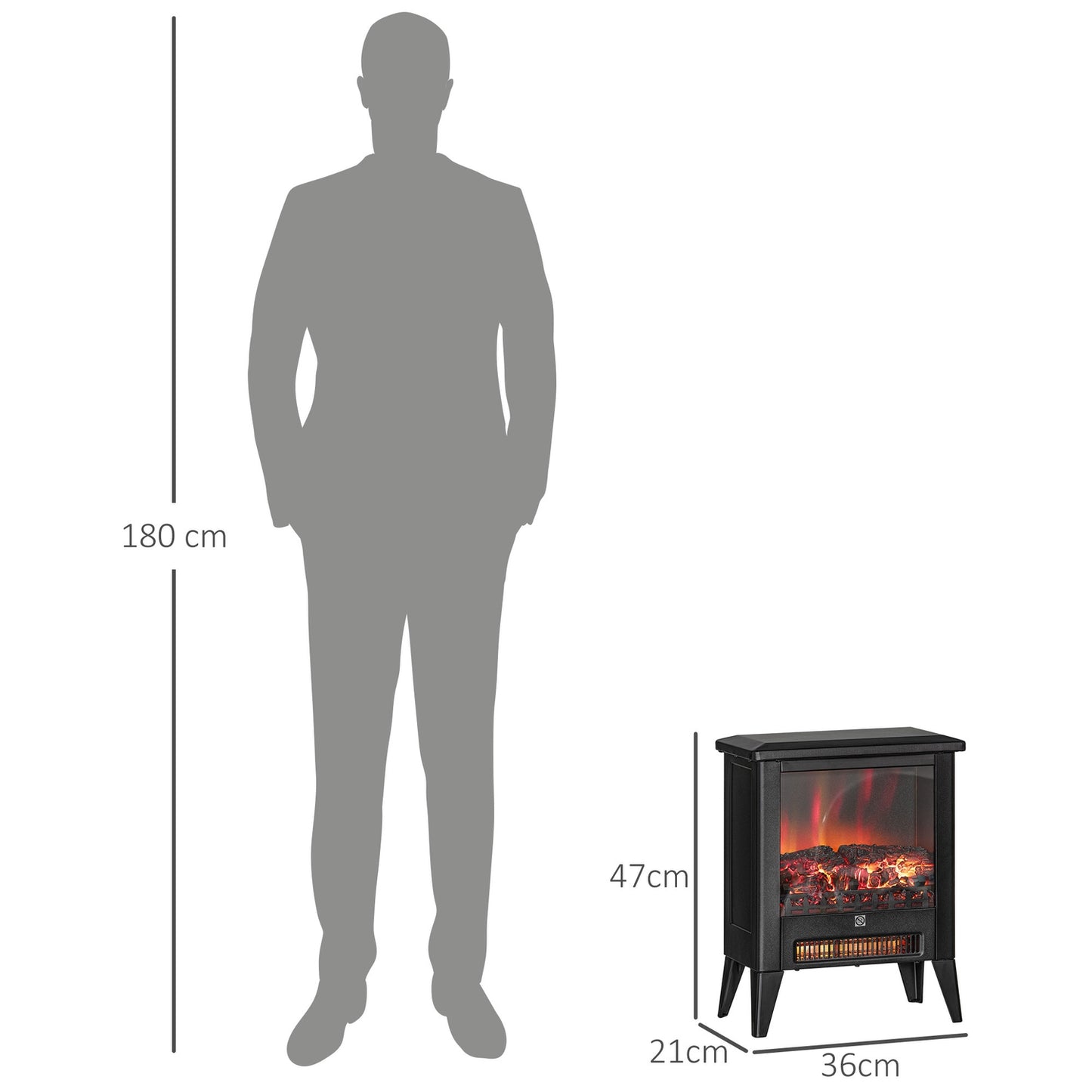 Electric fireplace heater, 1800W, LED Flame, Low noise