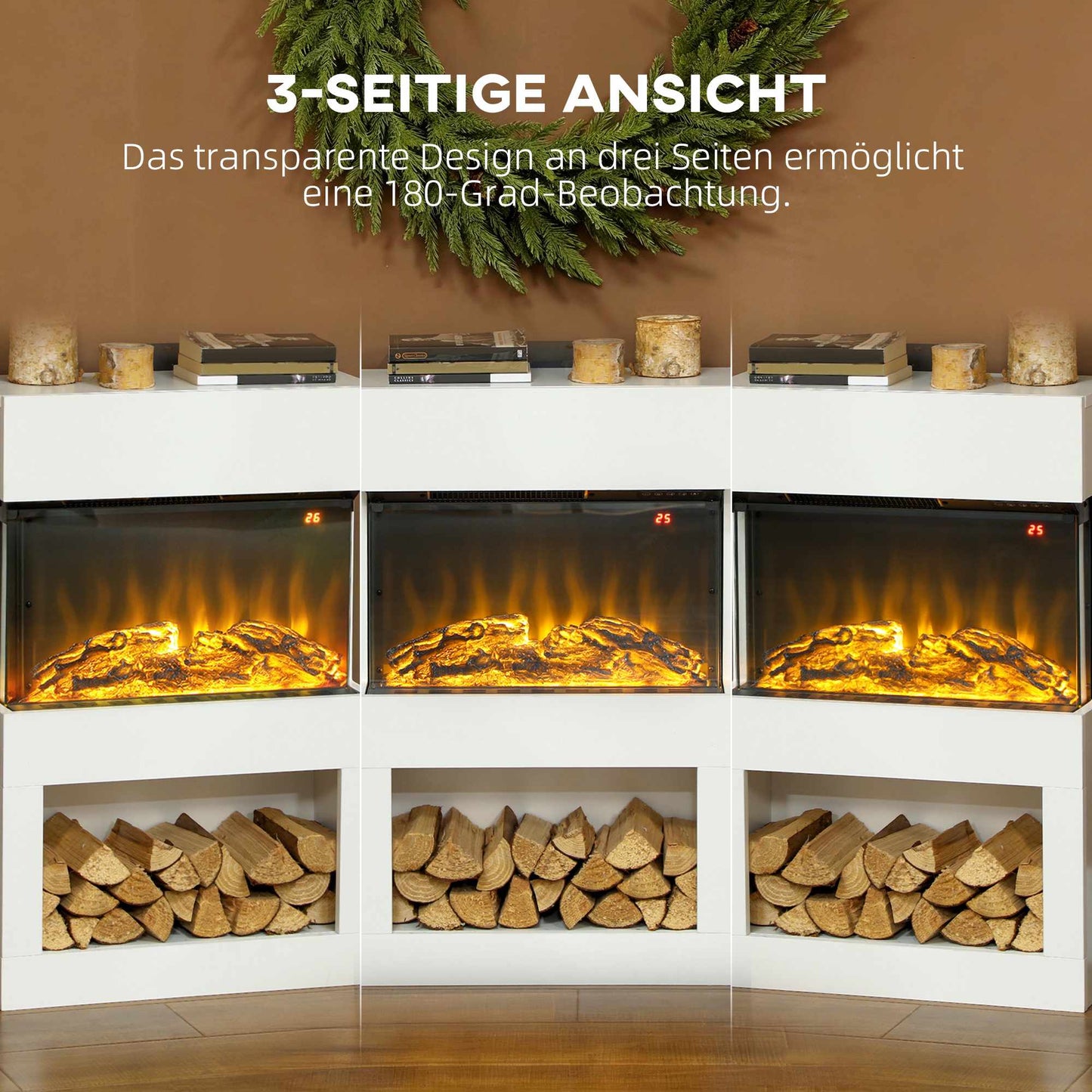Electric Fireplace Heater, Adjustable Flames, 1000/2000W