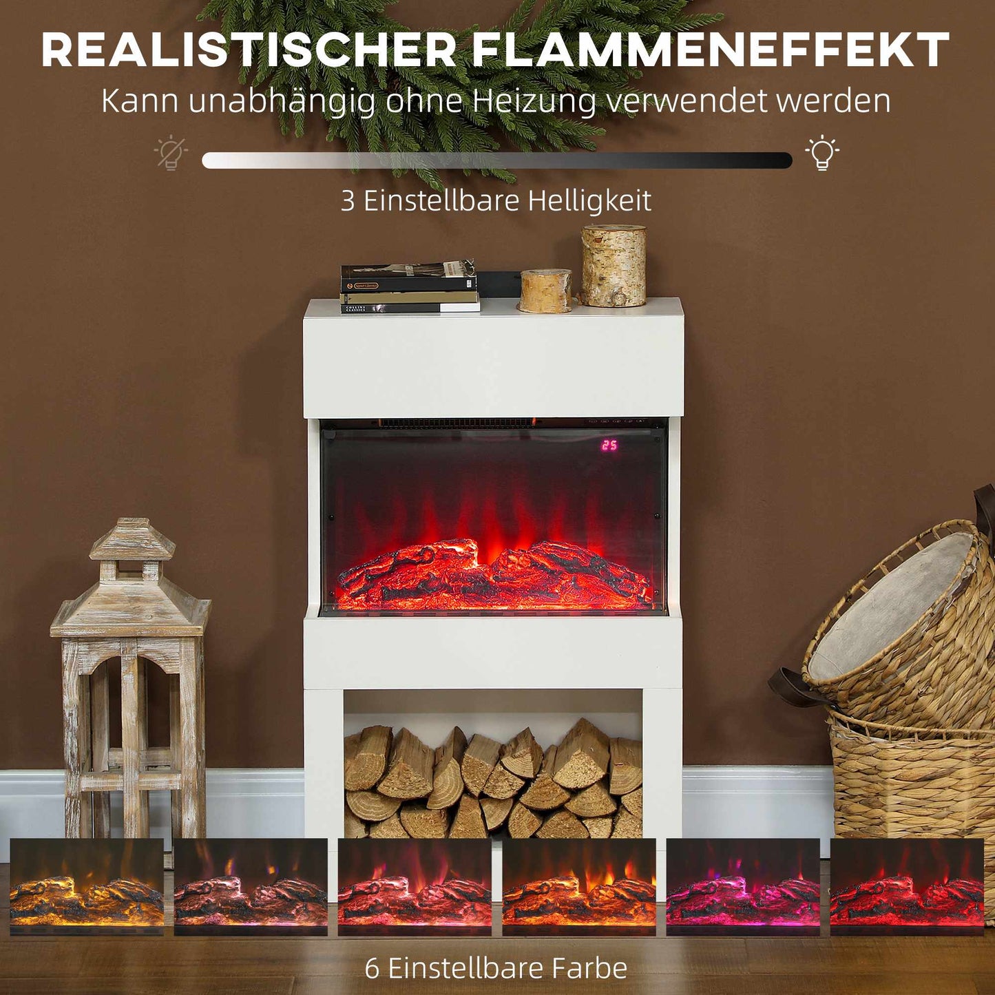 Electric Fireplace Heater, Adjustable Flames, 1000/2000W
