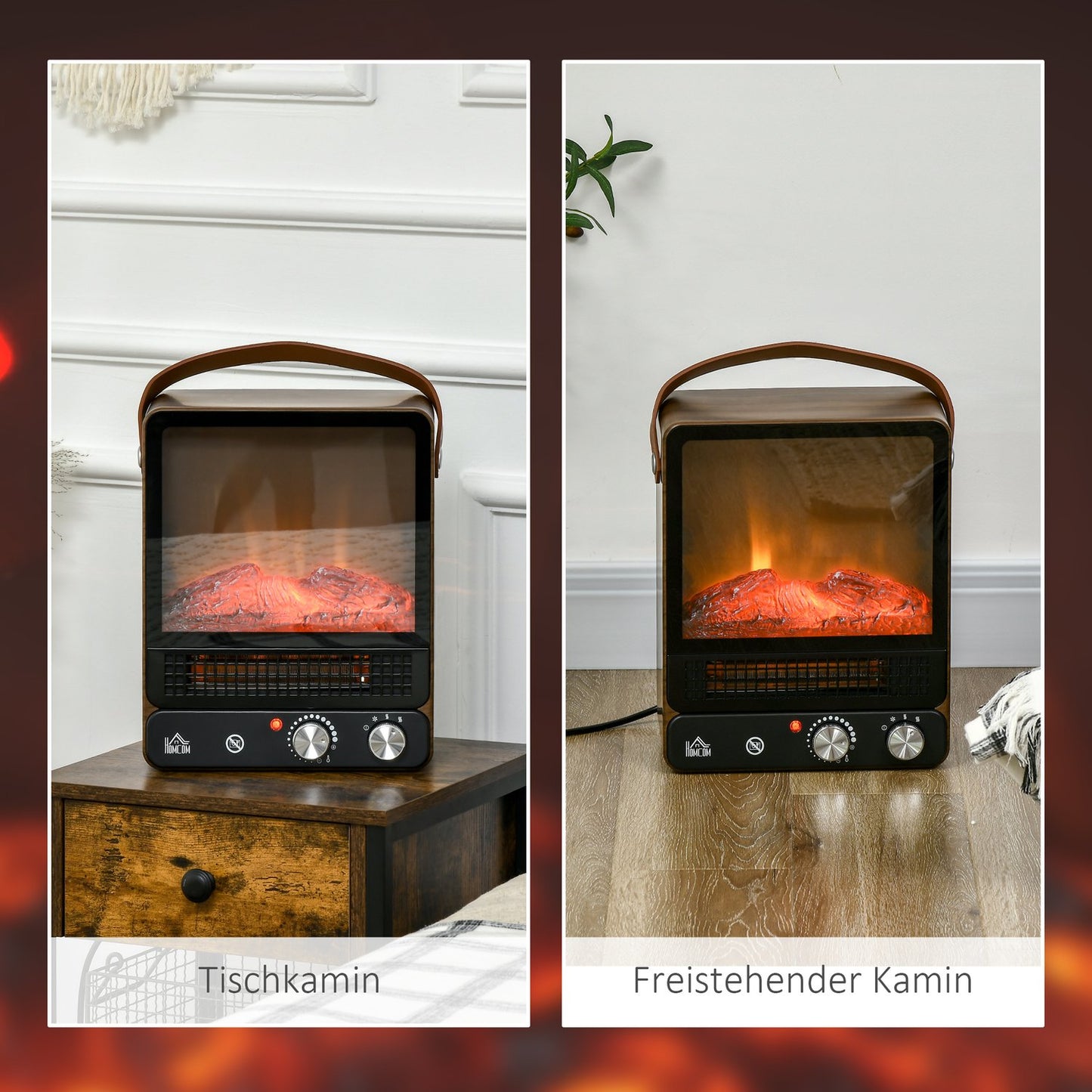 Electric stove 750/1500W, Flame effect, Low noise
