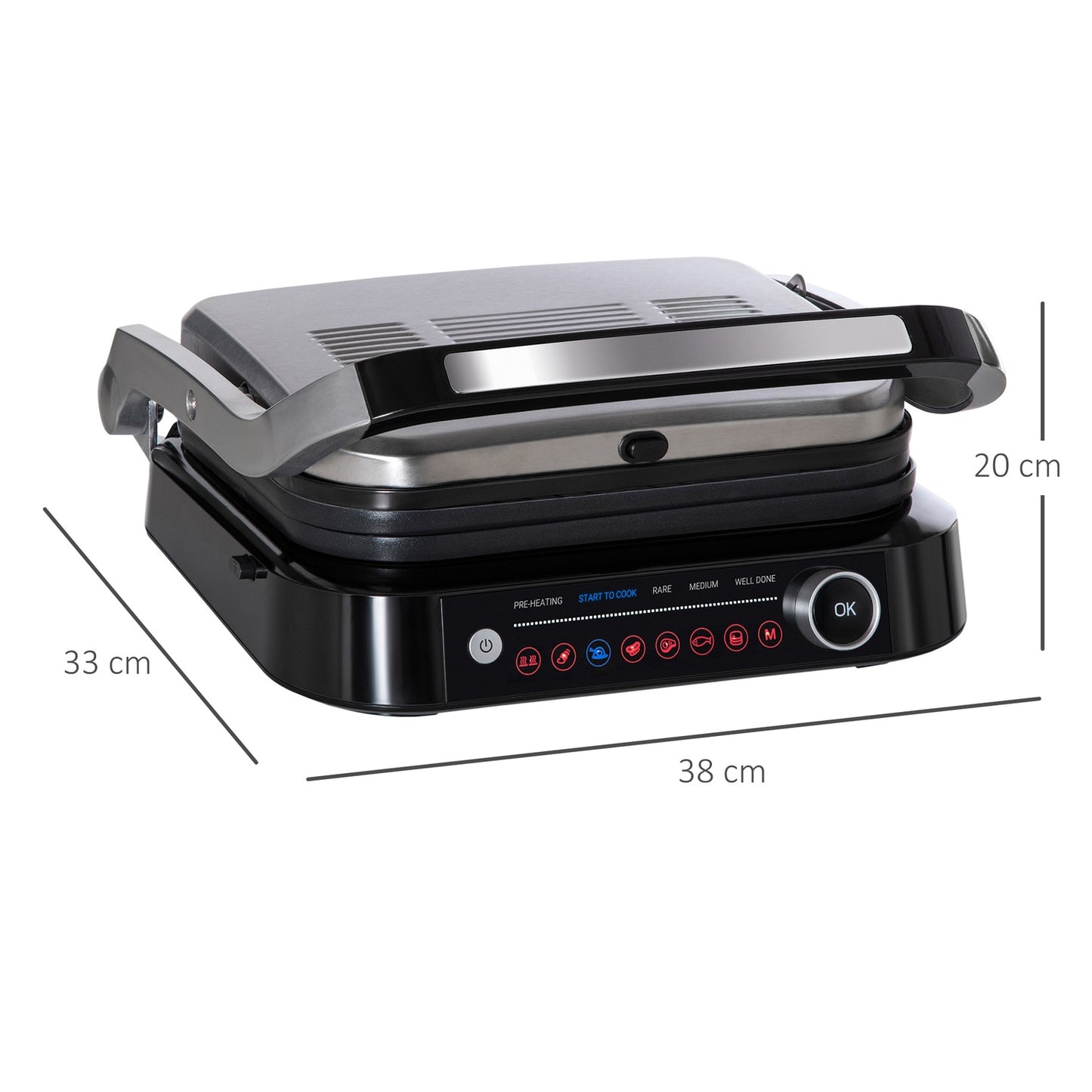 Electric contact grill, 2100W, foldable, 8 cooking modes