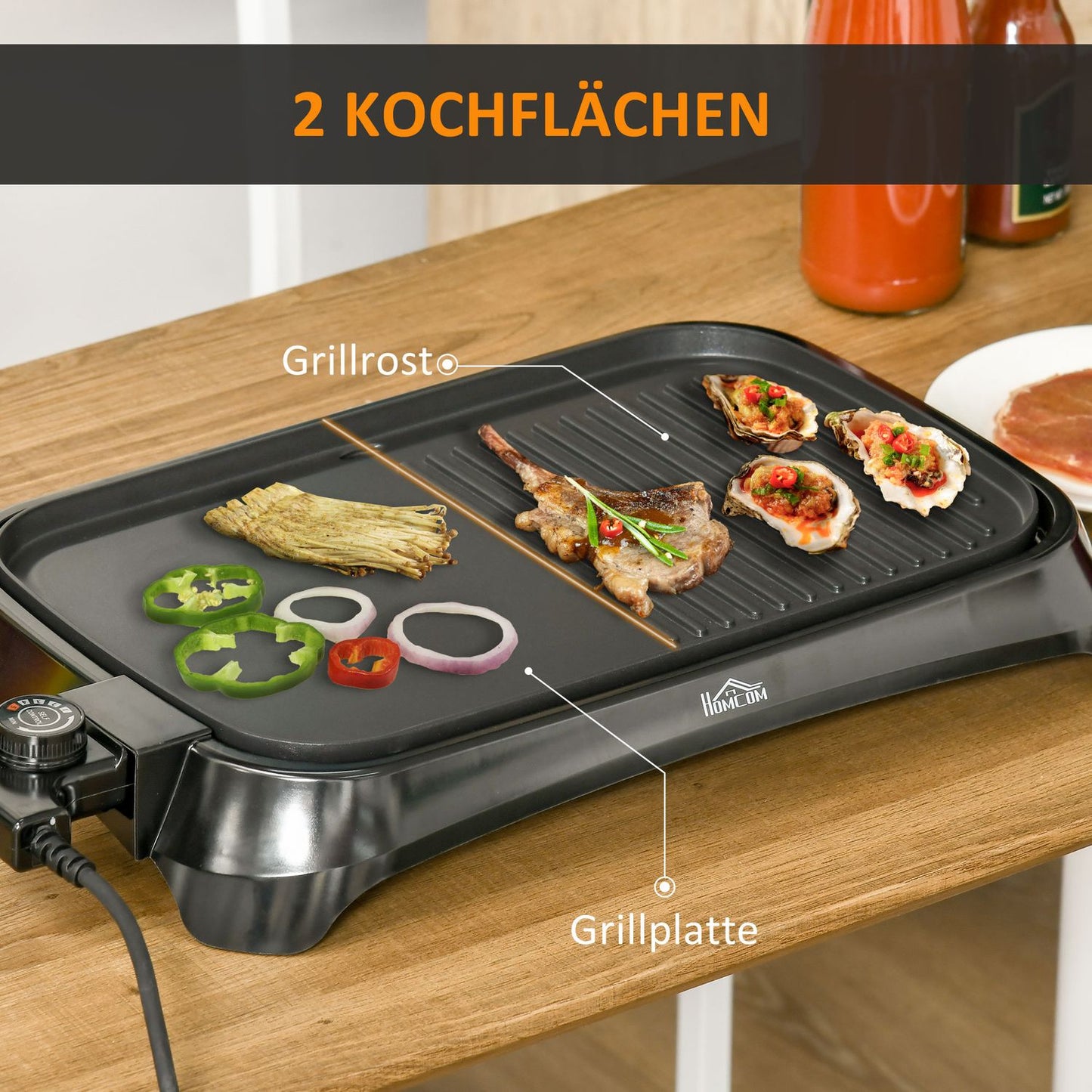 Electric grill, non-stick plate, adjustable thermostat, 1600W