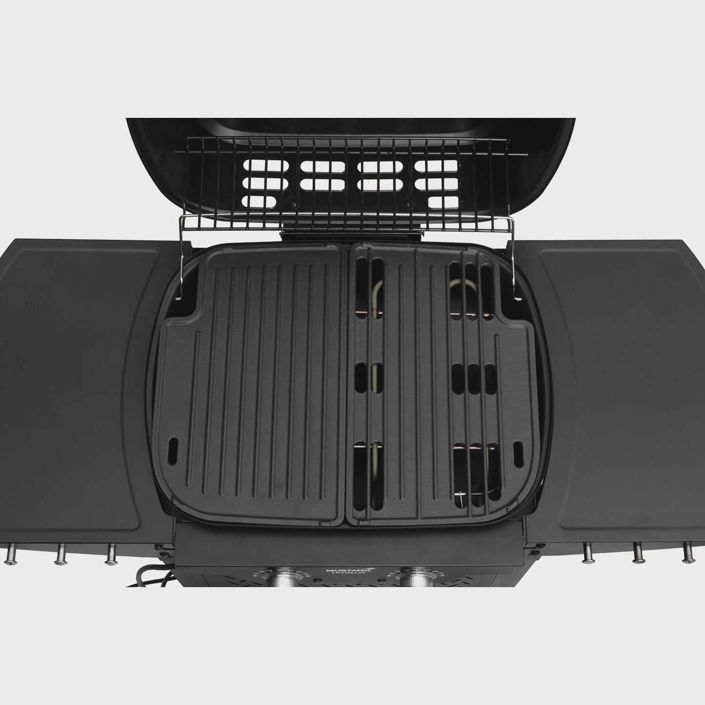 Electric Grill with Cart, Dual Zones, 2300W, Cast Iron Grates