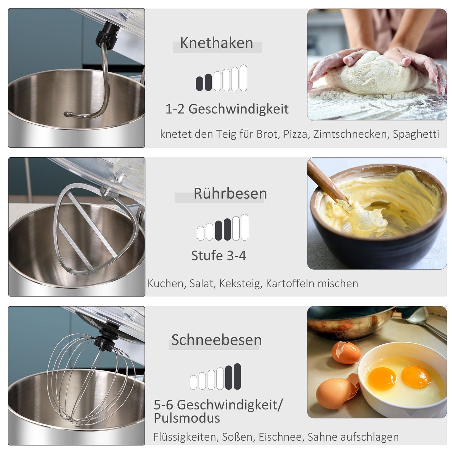 Electric hand mixer with stand, 5.5L bowl, 1200W, 6 speeds