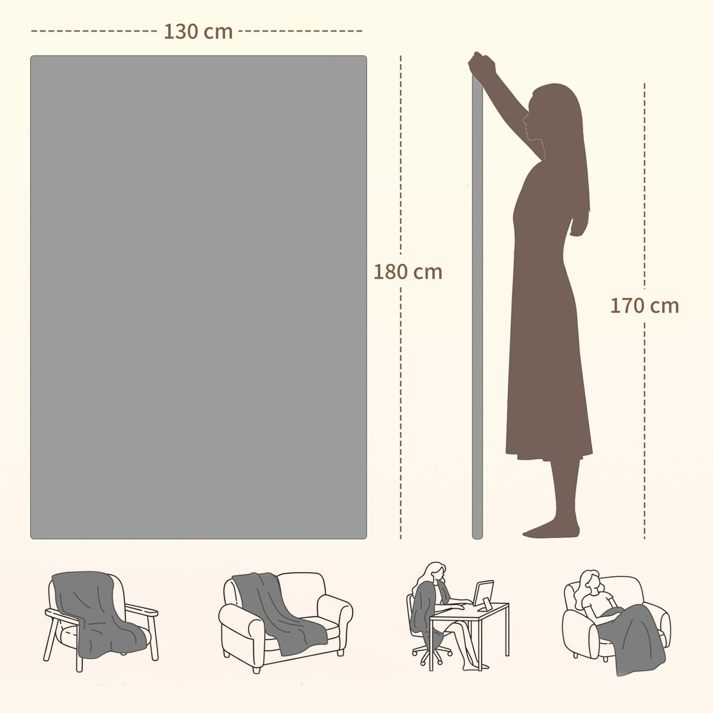 Electric Heated Blanket 180x130 cm, 10 Heat Levels, Timer