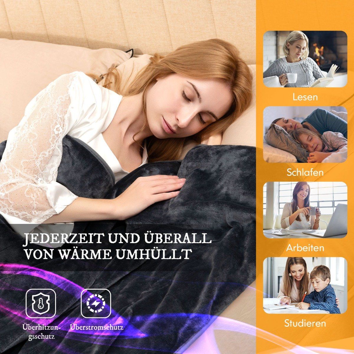 Electric Heated Blanket Soft Electric Blanket with 9 Heat Levels Machine Washable Flannel Blanket Gray