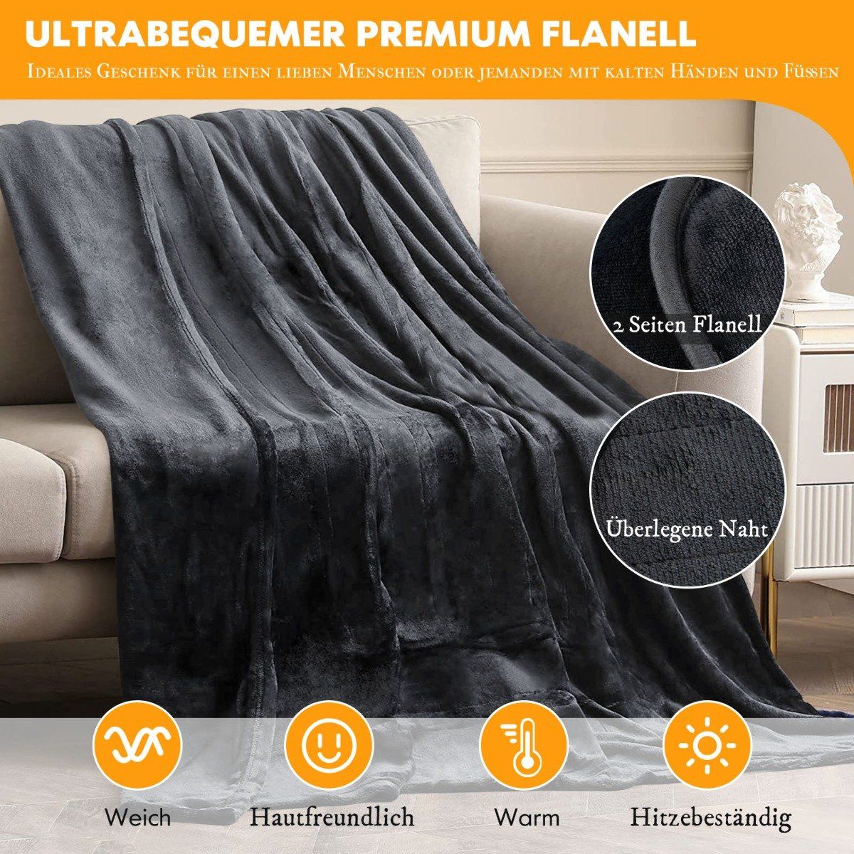 Electric Heated Blanket Soft Electric Blanket with 9 Heat Levels Machine Washable Flannel Blanket Gray