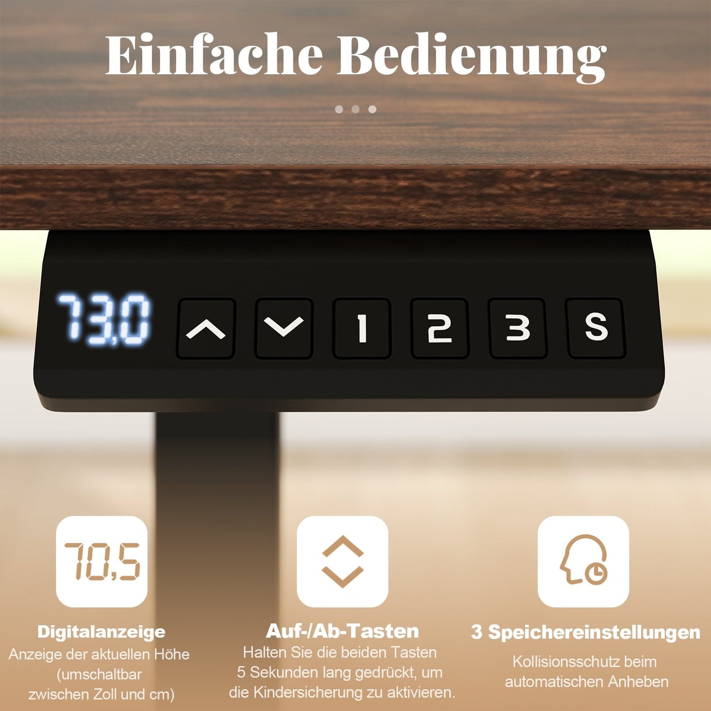Electric Height-Adjustable Desk, 120 x 60 cm, Rustic Brown