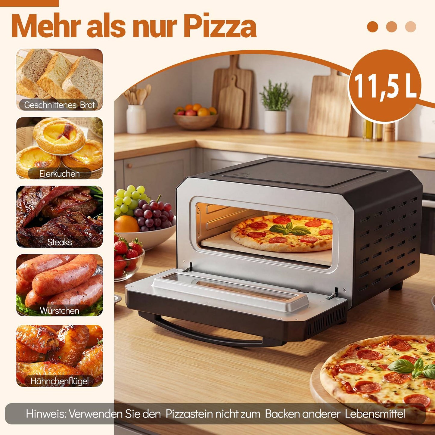 Electric Indoor Pizza Oven, 30cm, 6 Presets, Black