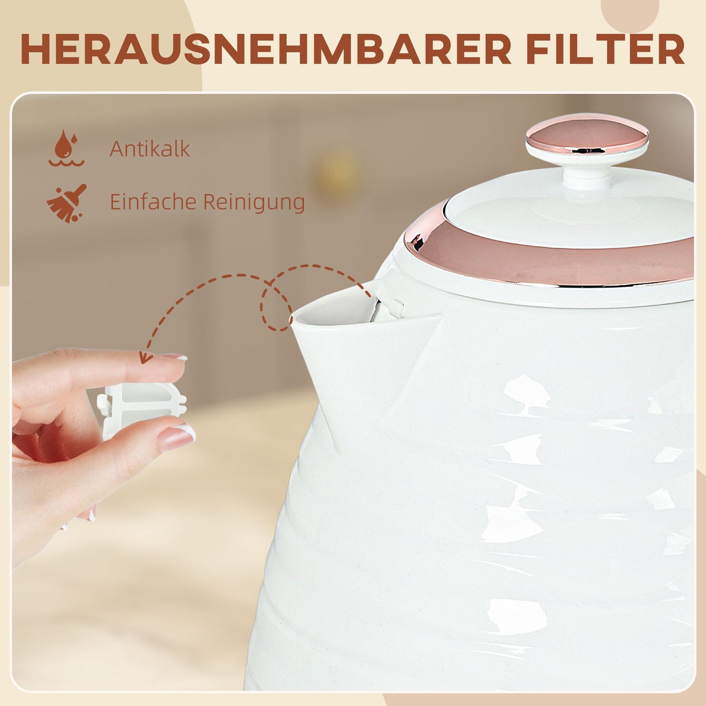 Electric Kettle 1.7L, 2200W, Fast Boil, Removable Filter