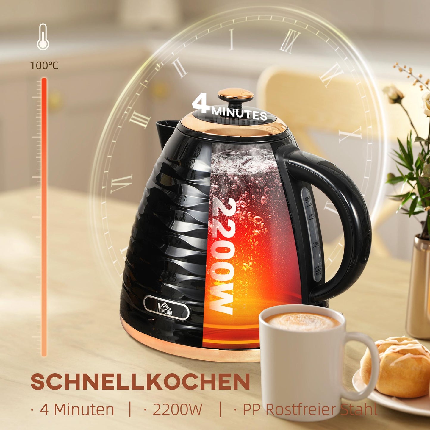 Electric Kettle 1.7L, 2200W, Fast Boil with Removable Filter