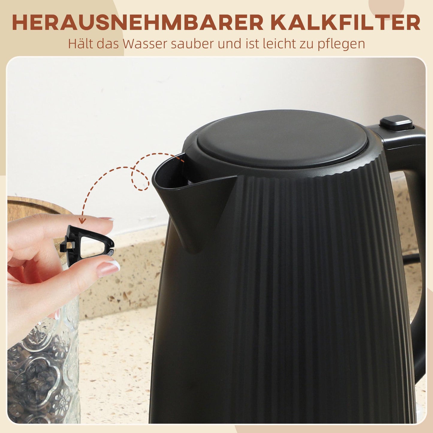 Electric Kettle, 1.7L Capacity, Auto Shut-Off, Black