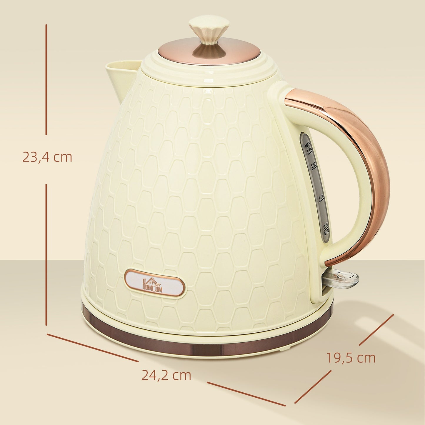 Electric Kettle, 2200W, Window, Filter, Beige