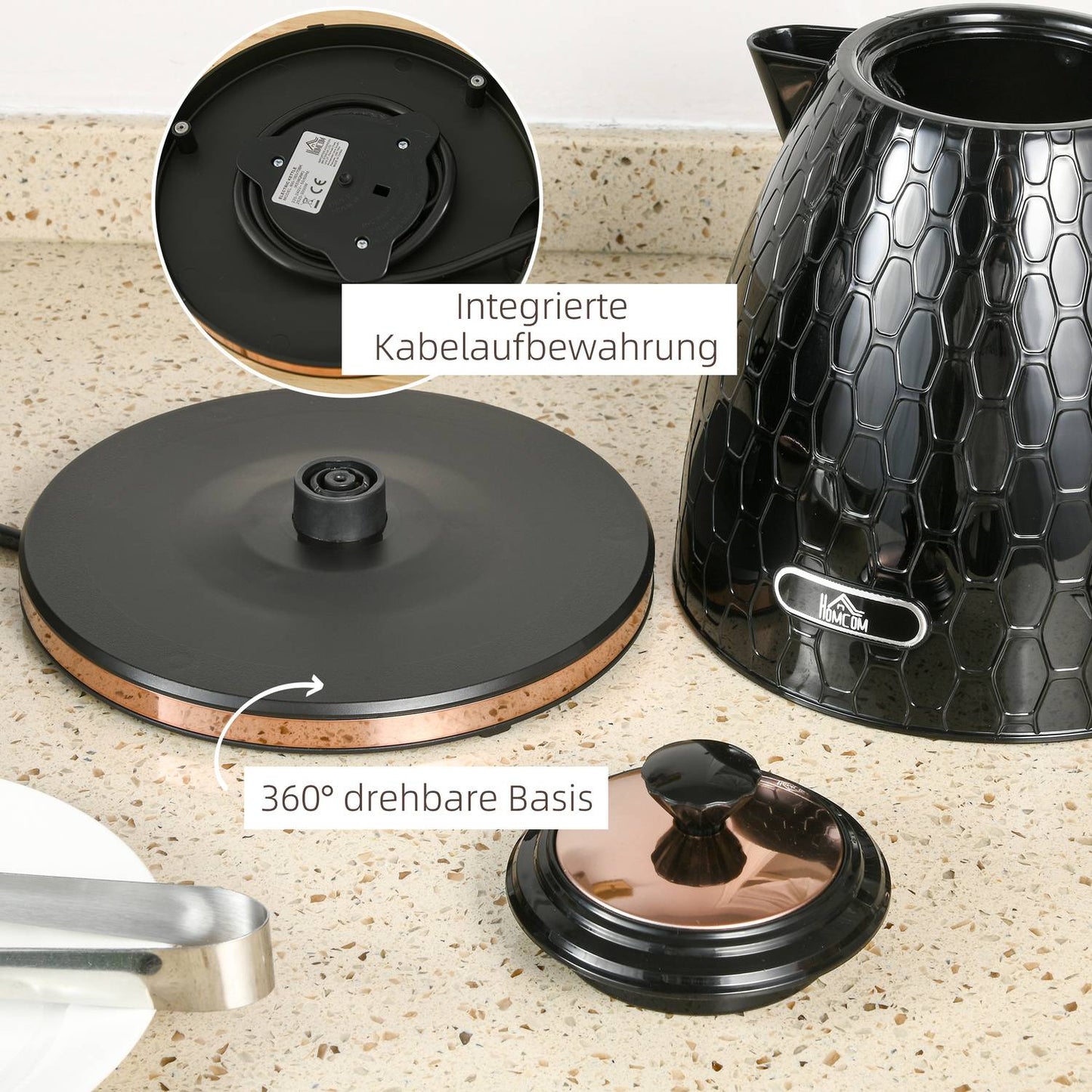 Electric Kettle, 2200W, Window, Filter, Black