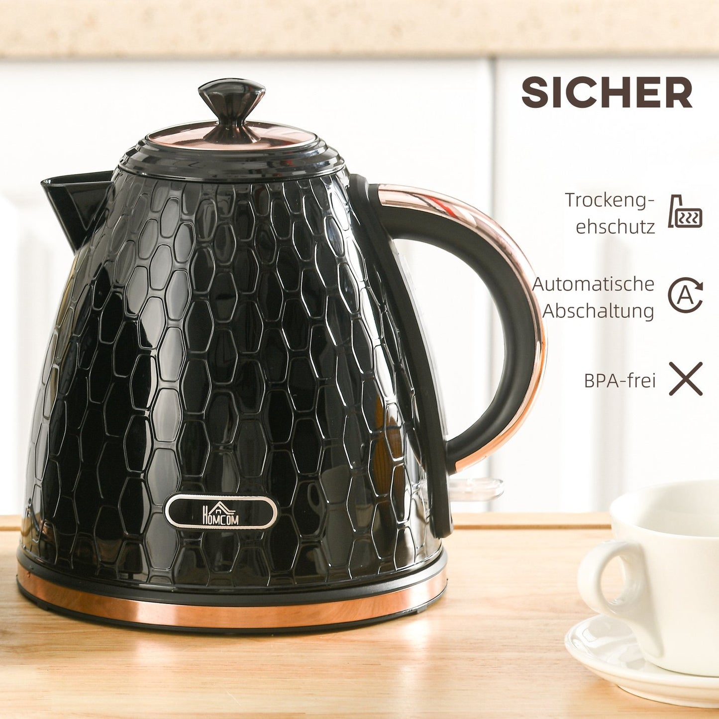 Electric Kettle, 2200W, Window, Filter, Black