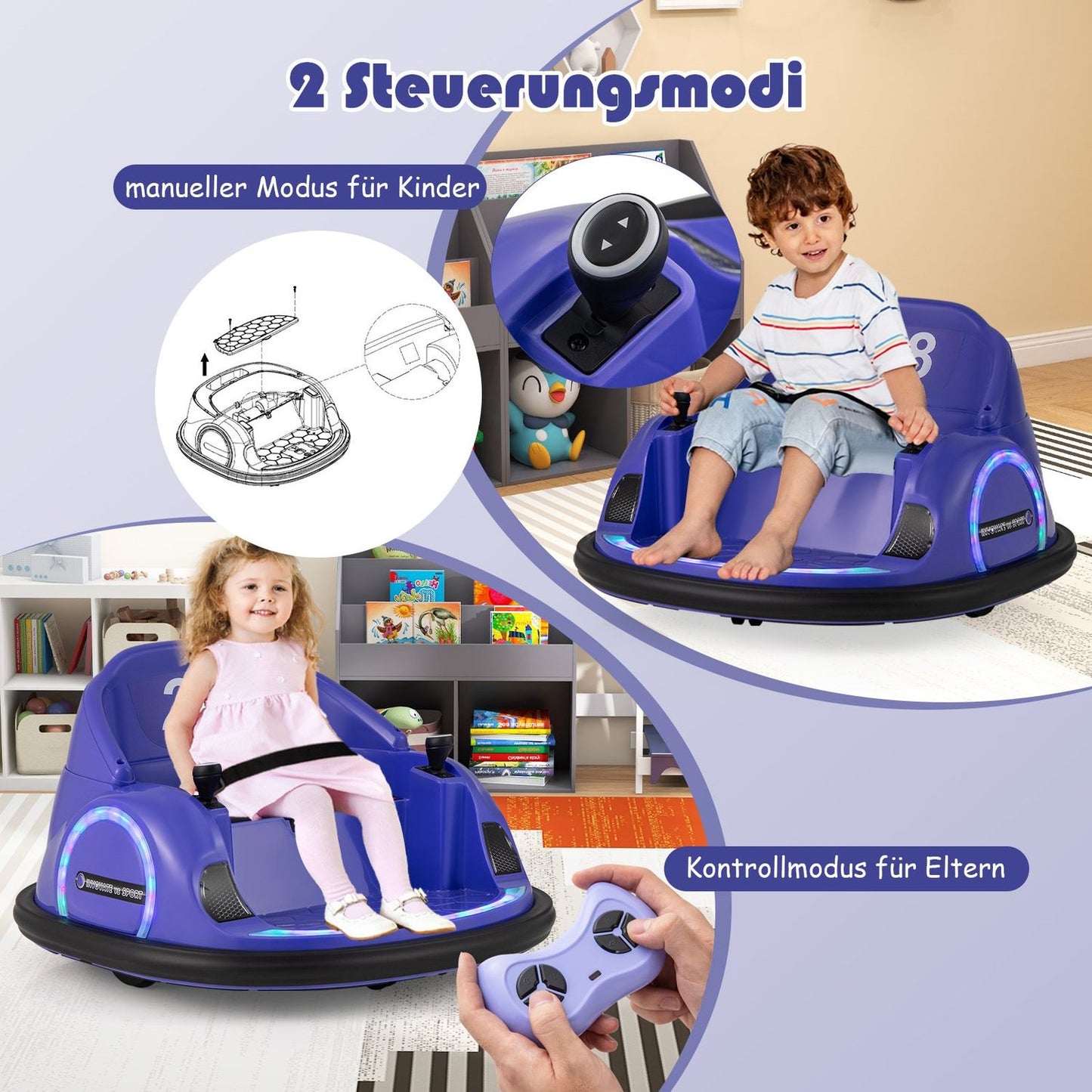 Electric Kids Bumper Car with LED Lights, Purple