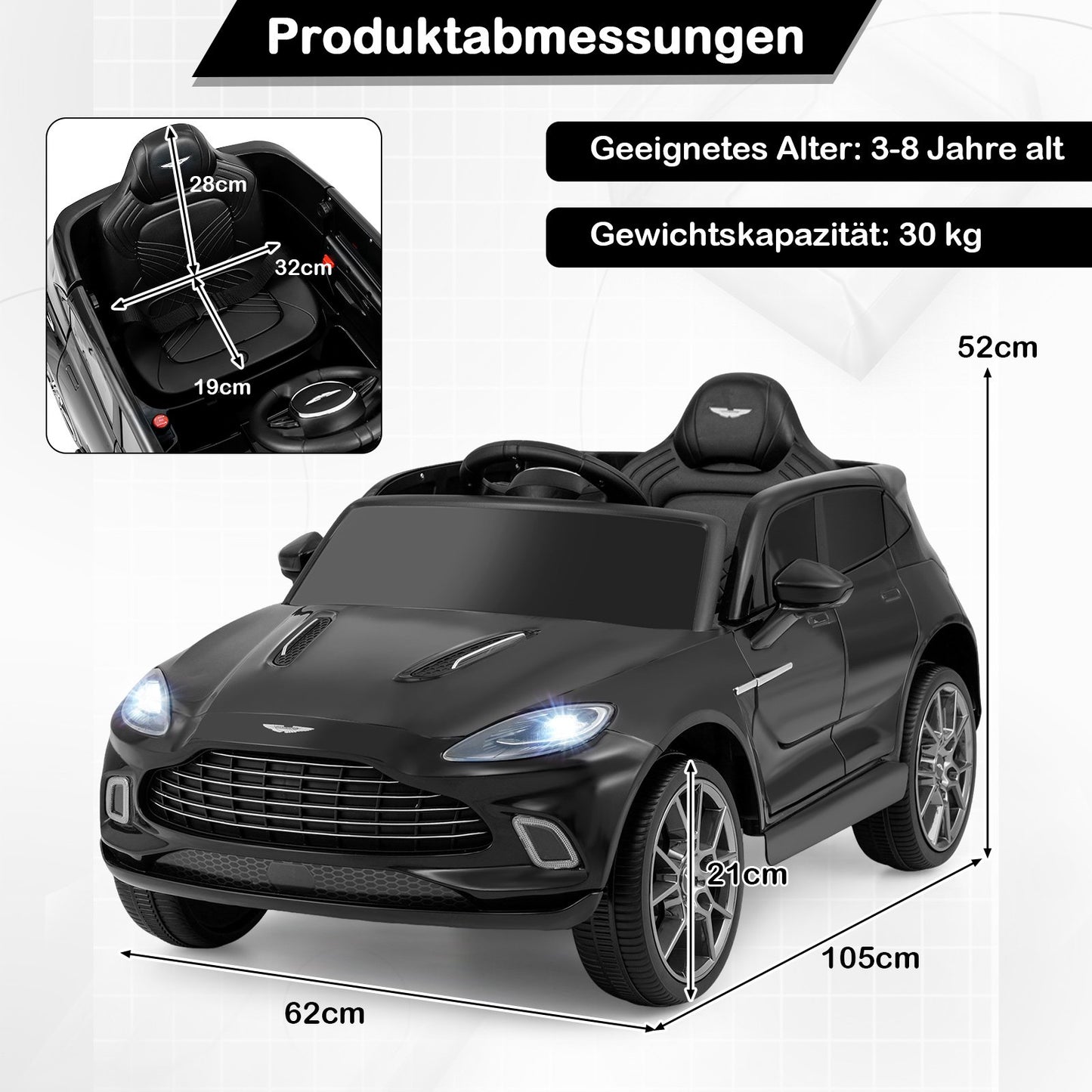 Electric Kids Car with Remote, 12V Battery, Music, Black