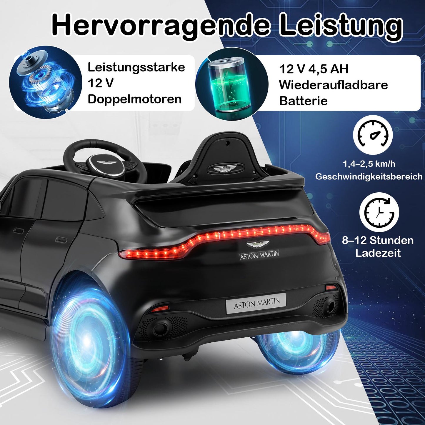 Electric Kids Car with Remote, 12V Battery, Music, Black
