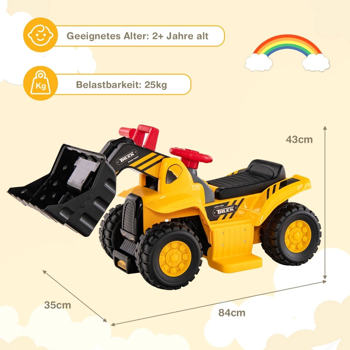 Electric Kids Ride-On Digger with Storage & Hoop, Yellow