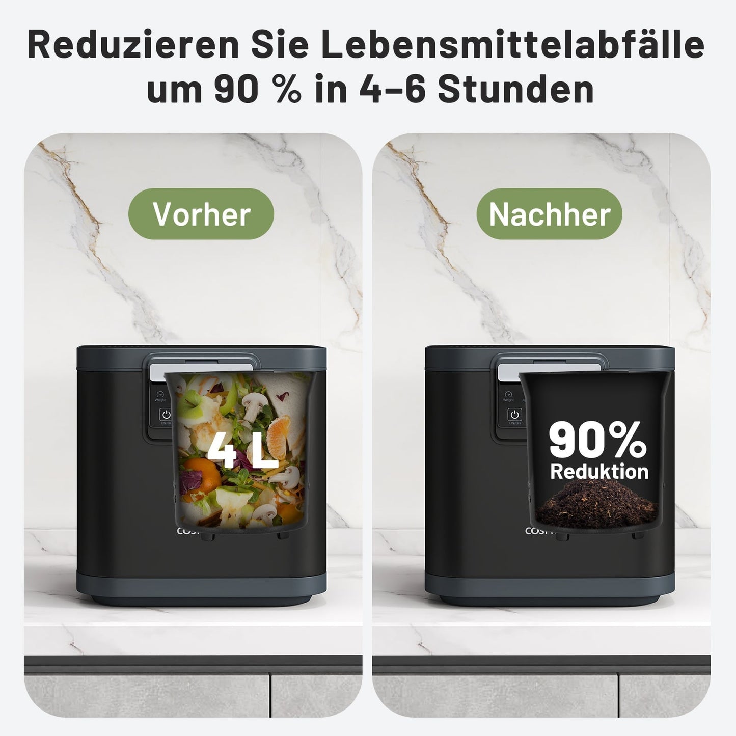 Electric Kitchen Composter, 4L Capacity, Odor Control Filters