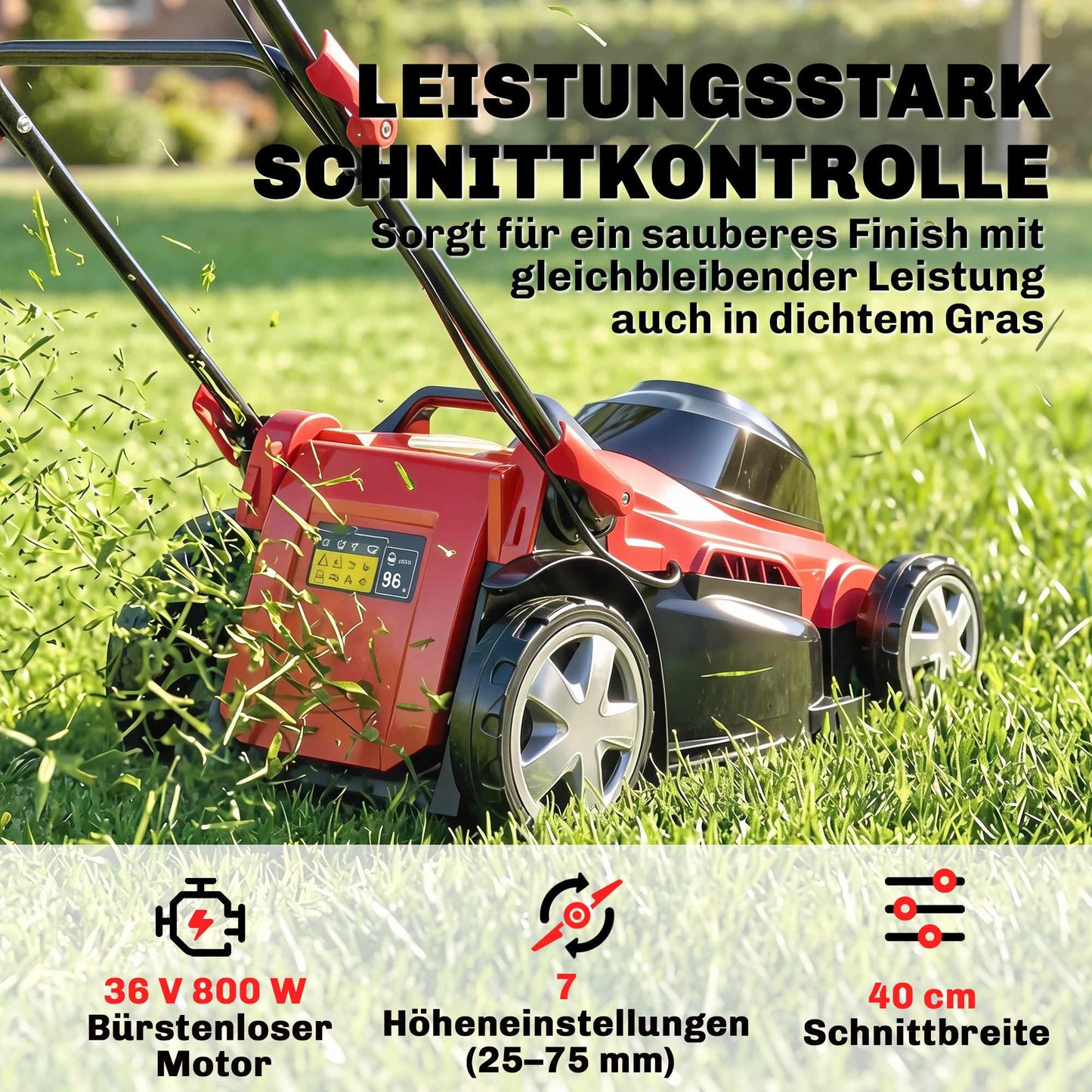 Electric Lawn Mower, 40cm Blade, 36V Brushless Motor