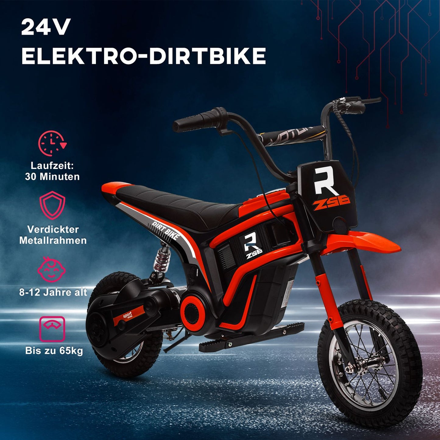 Electric motorcycle for children, 24V 350W, 8-16 KMH, 12"" tires
