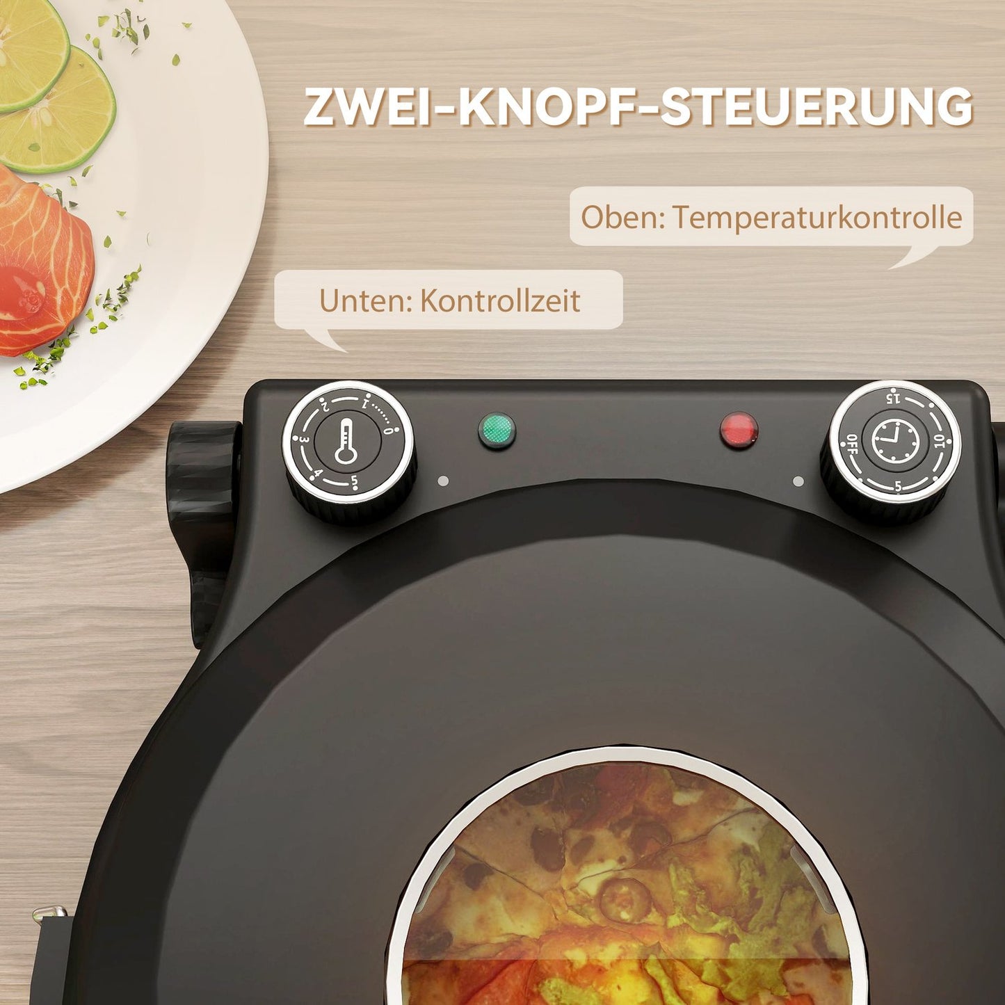 Electric Pizza Oven, 430℃, 1200W, 30cm Stone, Timer