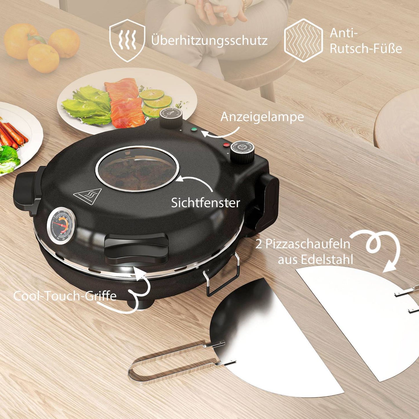 Electric Pizza Oven, 430℃, 1200W, 30cm Stone, Timer
