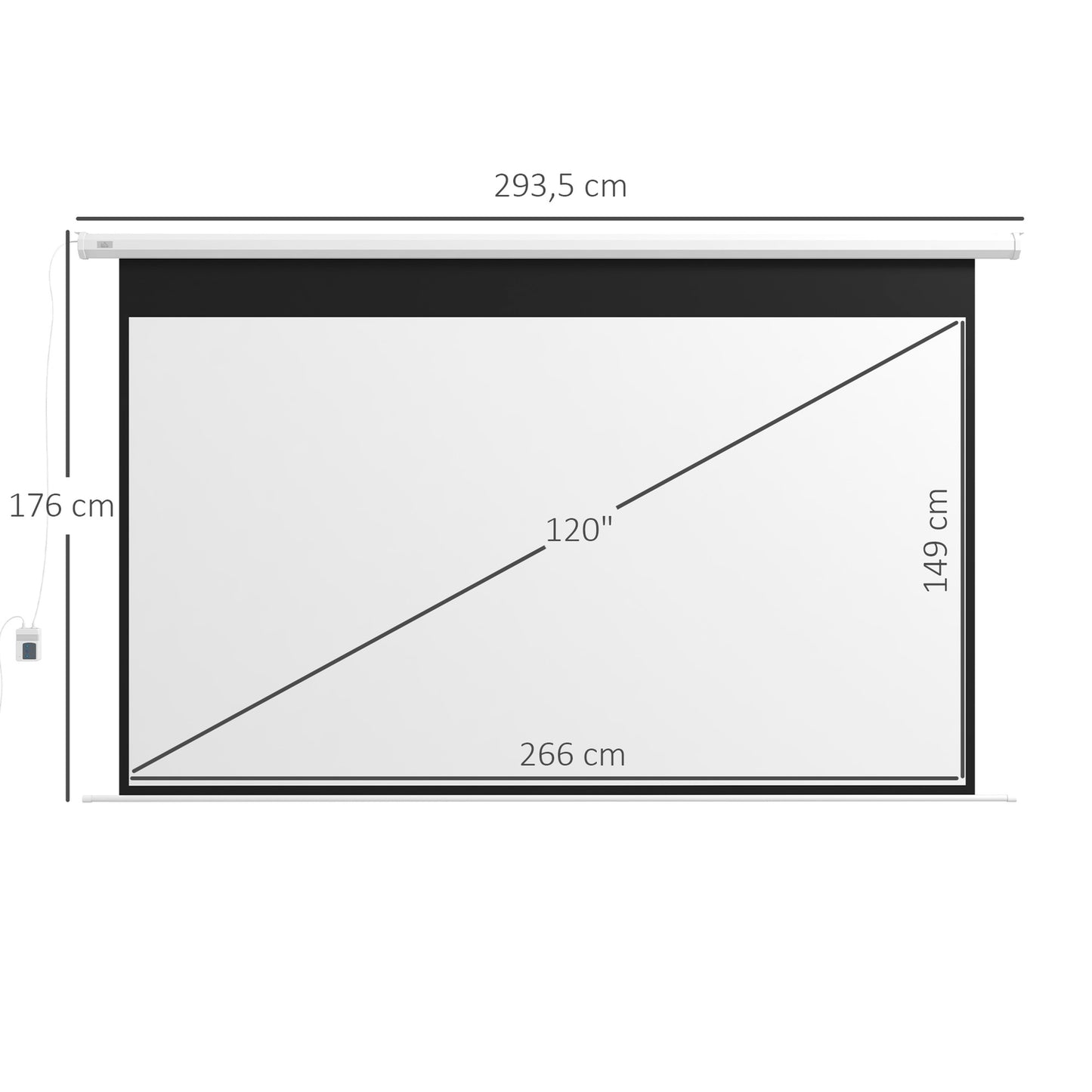 Electric projector screen 266x149 cm, 16:9 with remote control