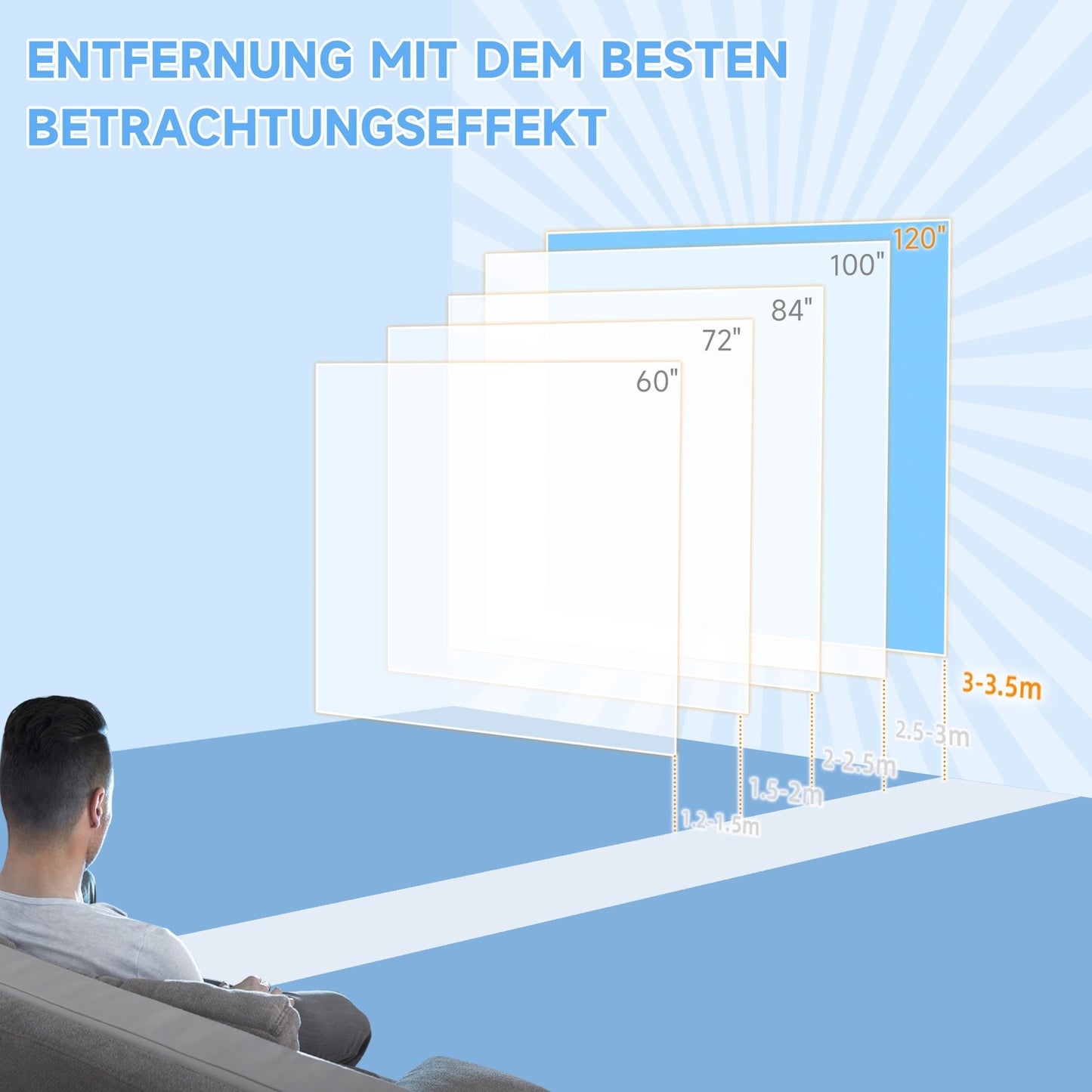 Electric projector screen 266x149 cm, 16:9 with remote control