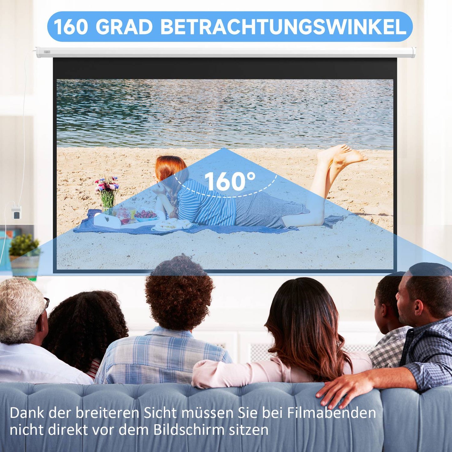 Electric projector screen 266x149 cm, 16:9 with remote control
