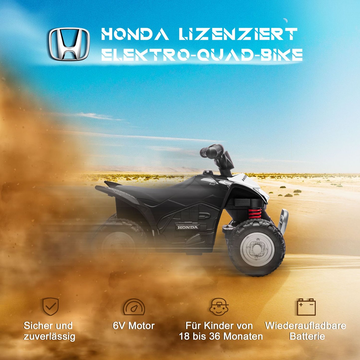 Electric ATV for kids with LED lights and horn, black