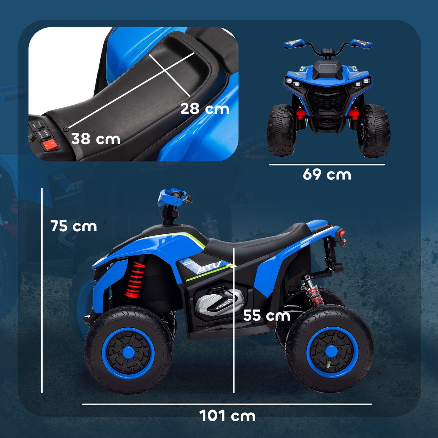 Electric Quad for Kids - 12V, LED Lights, USB and Music