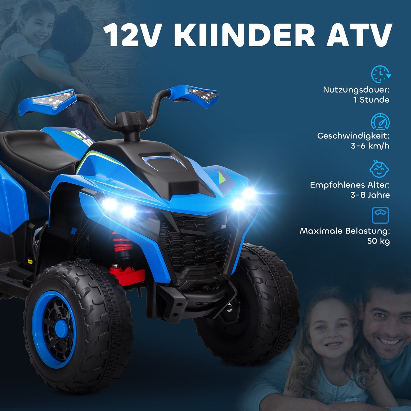 Electric Quad for Kids - 12V, LED Lights, USB and Music